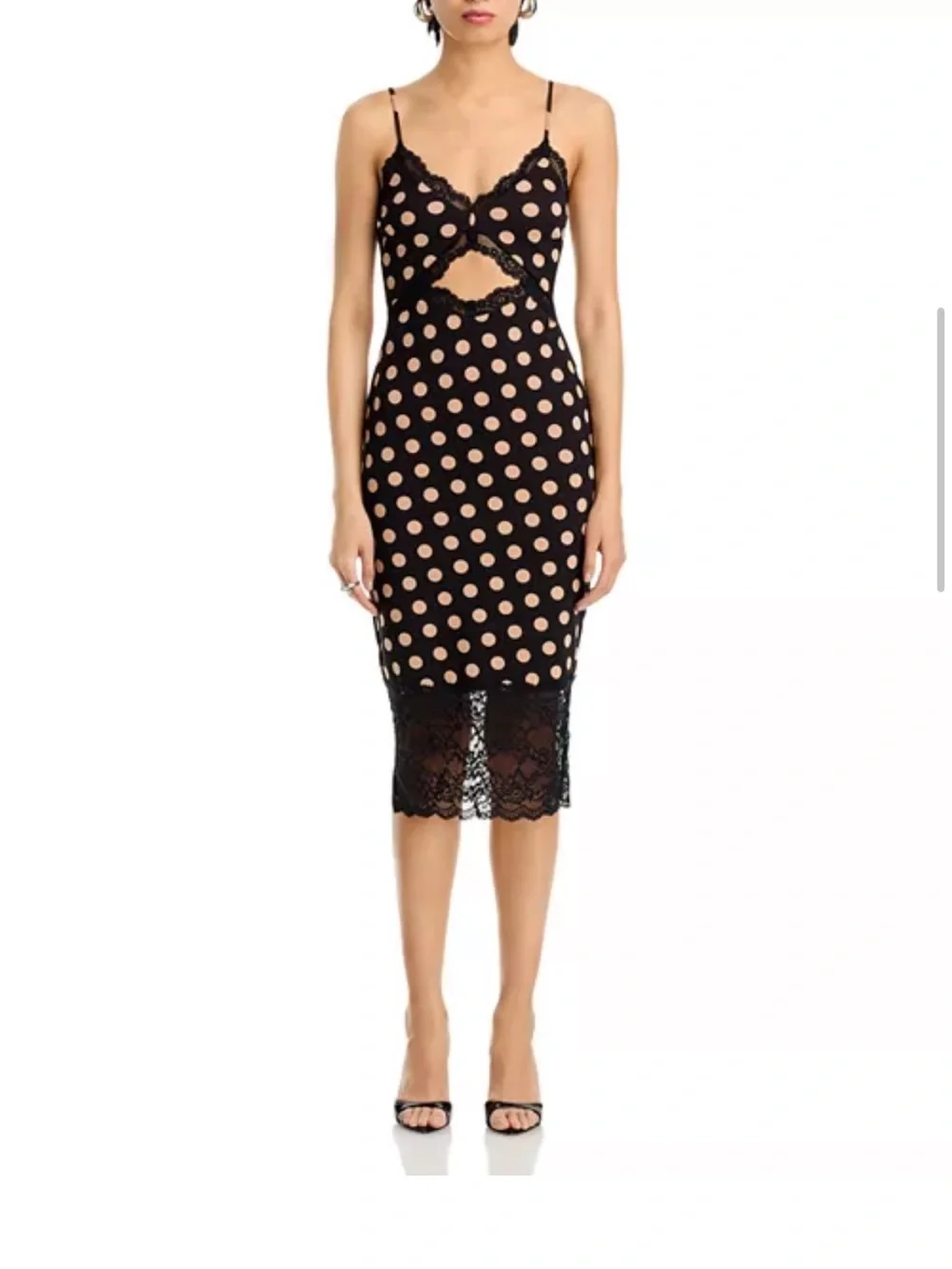 AFRM Josette Dress, Polka Dot Cutout Lace Midi Dress - Black & Nude
